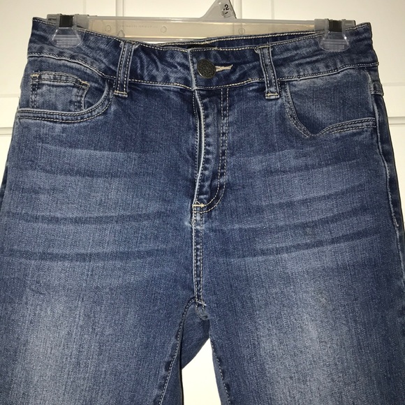 Trendy fringe-bottom denim blue jeans - Picture 3 of 5